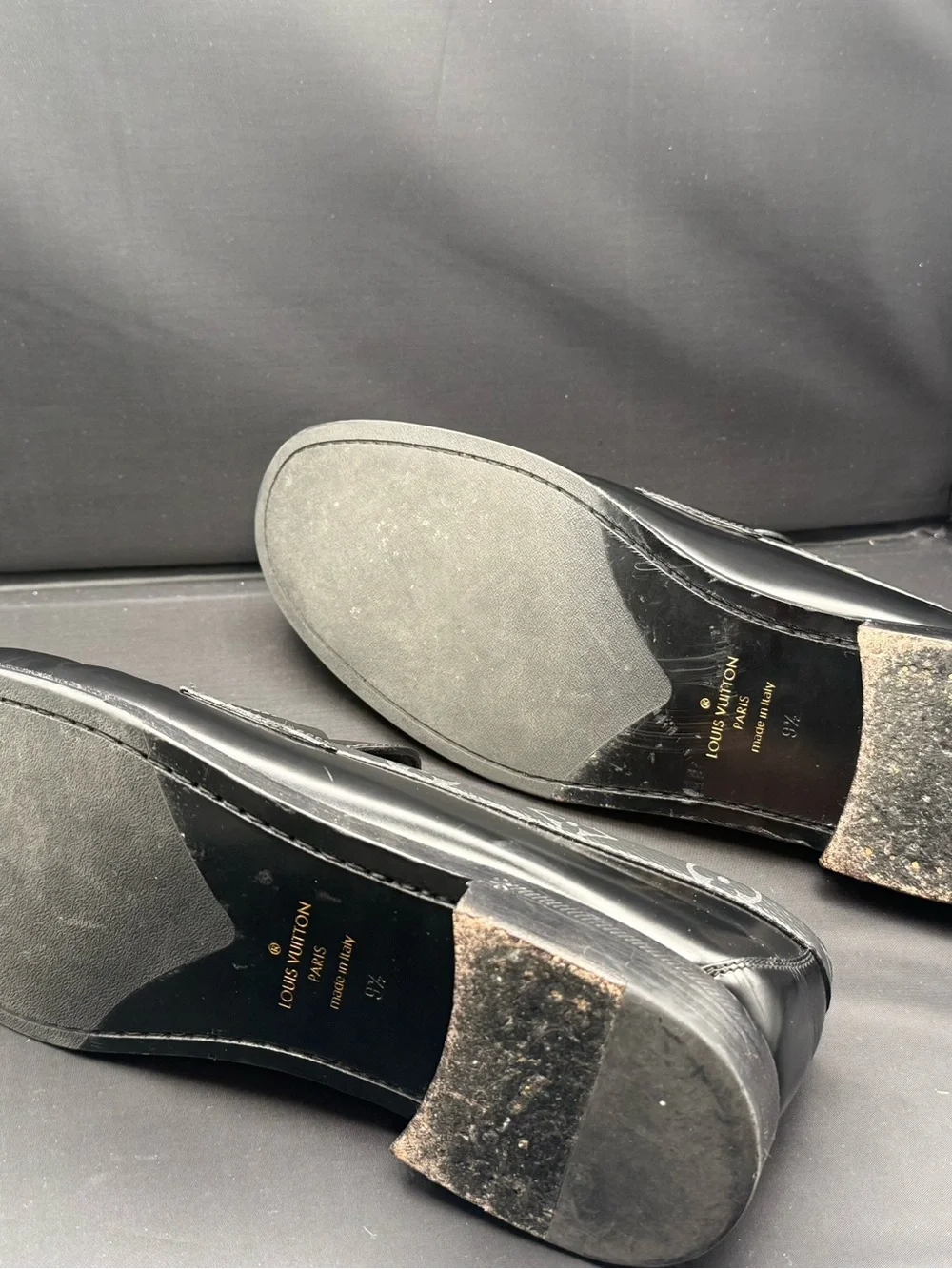Louis Vuitton Major Loafers Black Glazed Calf Leather Monogram Size US 10.5